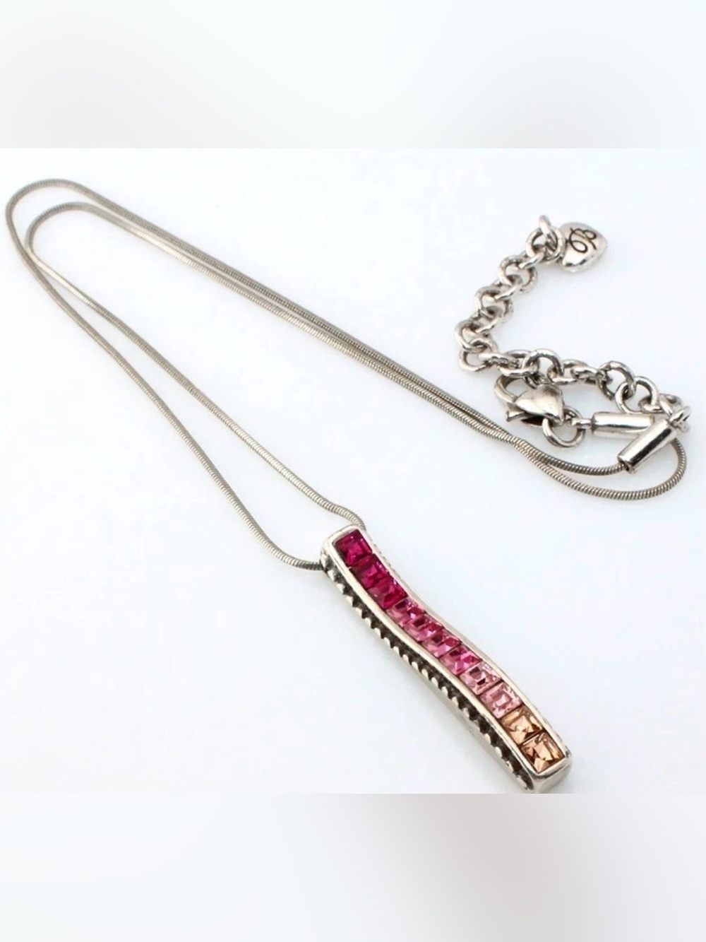 🆕💖RARE BRIGHTON VINTAGE SWAROVSKI CRYSTAL PINK OMBRÉ ‘SPECTRUM’ Silver Necklace